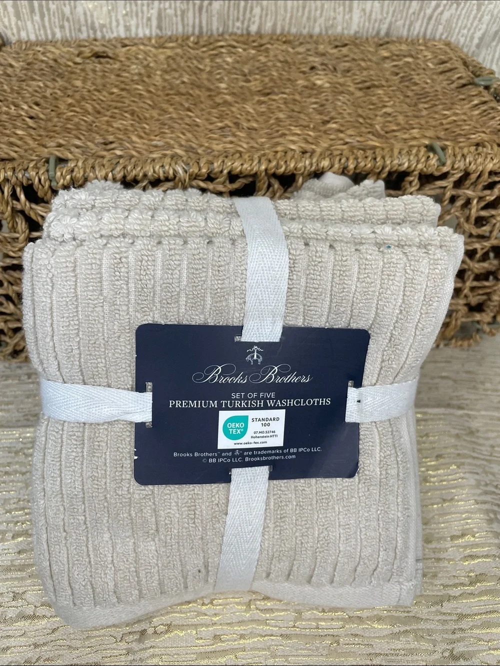 Brooks Brothers Set of 5 Premium Standard Turkish Washcloths - Light Beige New